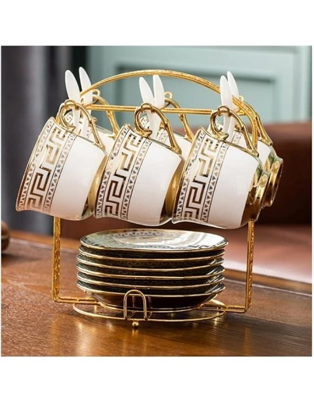 Tea Cup Set Porcelain Tea Cup Set Bone China Cofeee Cups Set with Saucers Spoon and Metal Stand Cups