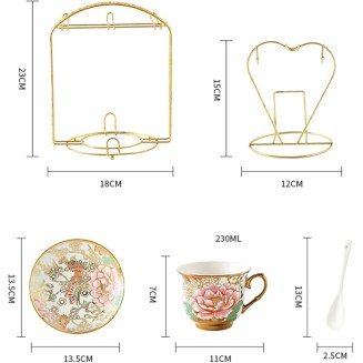 Tea Cup Set Porcelain Tea Cup Set Bone China Cofeee Cups Set with Saucers Spoon and Metal Stand Cups