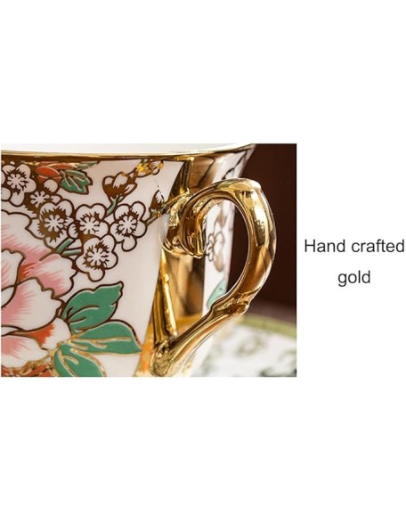 Tea Cup Set Porcelain Tea Cup Set Bone China Cofeee Cups Set with Saucers Spoon and Metal Stand Cups
