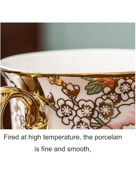 Tea Cup Set Porcelain Tea Cup Set Bone China Cofeee Cups Set with Saucers Spoon and Metal Stand Cups