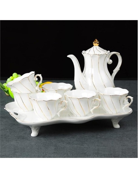 Porcelain Tea Set, Tea Set Coffee Cup Set Tea Cup Set 8 Pieces Tea Set Gold Trim Glazed Porcelain Coffee and Tea Service Set