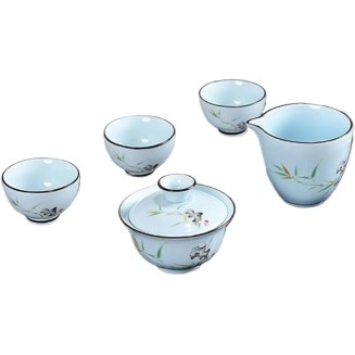 Porcelain Tea Set, Chinese Tea Set with 3 Tea Cups, Ceramic Tea Set with 1 Teapot, 2 Tea Cups and 1 Portable Bag