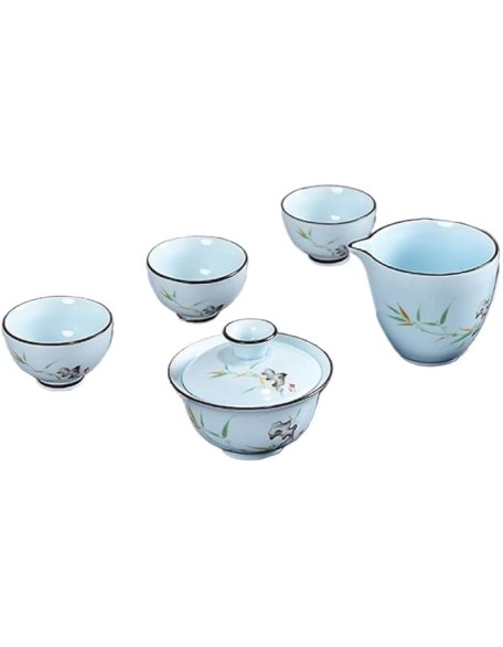 Porcelain Tea Set, Chinese Tea Set with 3 Tea Cups, Ceramic Tea Set with 1 Teapot, 2 Tea Cups and 1 Portable Bag
