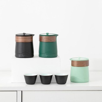Ceramic Kungfu Tea Set, Handmade Travel Chinese Japanese Gongfu Tea Set, Traditional Porcelain, Teacup, Portable Bag for Home Business Picnic (C) (B)