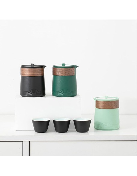 Ceramic Kungfu Tea Set, Handmade Travel Chinese Japanese Gongfu Tea Set, Traditional Porcelain, Teacup, Portable Bag for Home Business Picnic (C) (B)