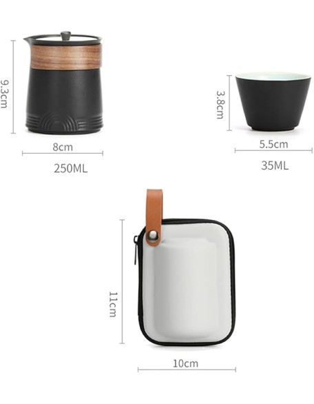 Ceramic Kungfu Tea Set, Handmade Travel Chinese Japanese Gongfu Tea Set, Traditional Porcelain, Teacup, Portable Bag for Home Business Picnic (C) (B)