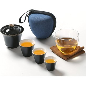Ceramic Kungfu Tea Set, Chinese Style Handmade and Teacups, with Portable Travel Bag, Traditional Gongfu Tea Pot Kit for Chinese Tea Lovers, for Office and Home (B) (B)