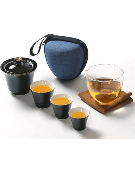 Ceramic Kungfu Tea Set, Chinese Style Handmade and Teacups, with Portable Travel Bag, Traditional Gongfu Tea Pot Kit for Chinese Tea Lovers, for Office and Home (B) (B)