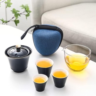 Ceramic Kungfu Tea Set, Chinese Style Handmade and Teacups, with Portable Travel Bag, Traditional Gongfu Tea Pot Kit for Chinese Tea Lovers, for Office and Home (B) (B)