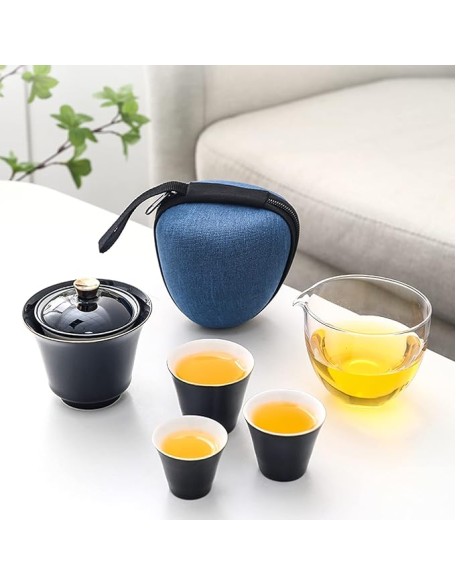 Ceramic Kungfu Tea Set, Chinese Style Handmade and Teacups, with Portable Travel Bag, Traditional Gongfu Tea Pot Kit for Chinese Tea Lovers, for Office and Home (B) (B)