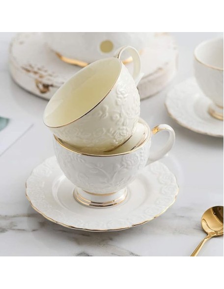 Tea Set Coffee Cup Set Tea Cup Set Glass Teapot with Candle Holder Clear Tea Pot Flower Tea Set Ceramics Coffee Set Tea Office Home (White 13pcs)
