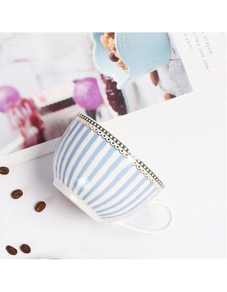 Court Style Coffee Cup and Saucer Set Cups Porcelain Teacups Floral Ceramic Tea Coffee s Set of 2 for Home and Office