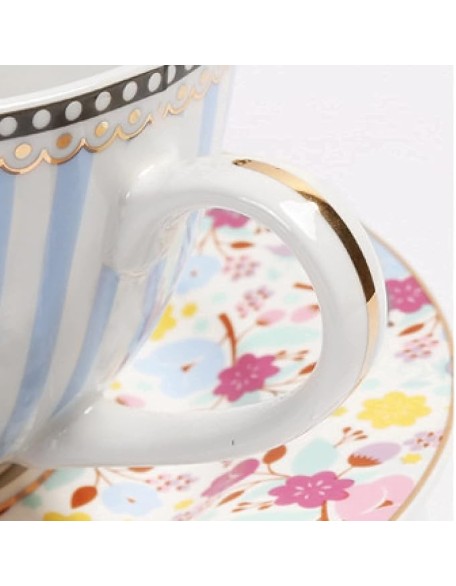 Court Style Coffee Cup and Saucer Set Cups Porcelain Teacups Floral Ceramic Tea Coffee s Set of 2 for Home and Office