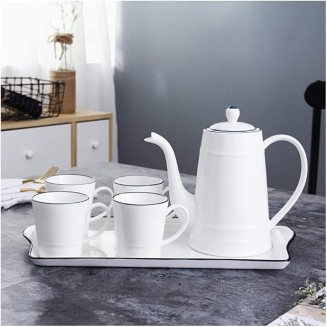 Tea Set Coffee Cup Set Tea Cup Set Ceramic Tea Cup Set with Tea Tray Creative Ceramic Coffee Cup Set Simple Nordic (White 6 Pieces)