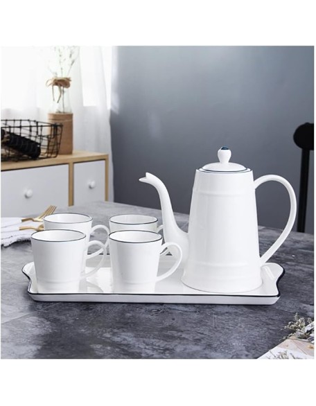 Tea Set Coffee Cup Set Tea Cup Set Ceramic Tea Cup Set with Tea Tray Creative Ceramic Coffee Cup Set Simple Nordic (White 6 Pieces)