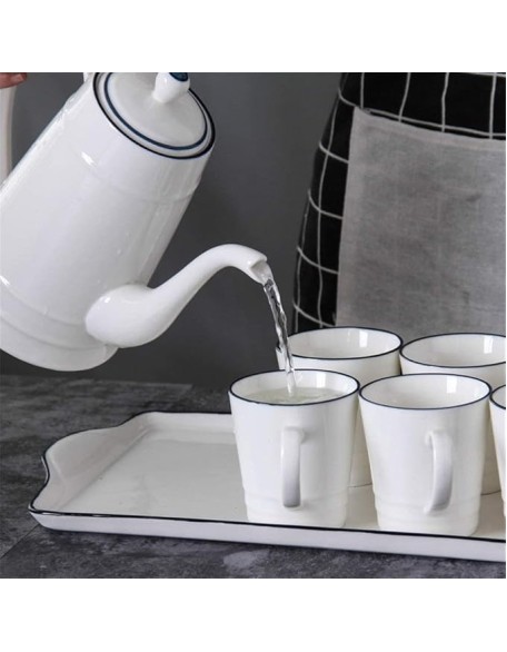 Tea Set Coffee Cup Set Tea Cup Set Ceramic Tea Cup Set with Tea Tray Creative Ceramic Coffee Cup Set Simple Nordic (White 6 Pieces)