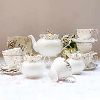 15 Pieces Porcelain Tea Sets with Teapot Tea Cups and Saucer Set Bone China Coffee Cups Sets Ceramic Tea Service
