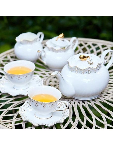 15 Pieces Porcelain Tea Sets with Teapot Tea Cups and Saucer Set Bone China Coffee Cups Sets Ceramic Tea Service