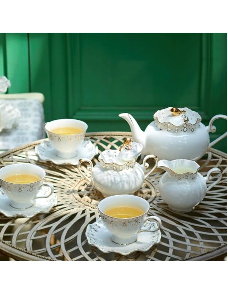 15 Pieces Porcelain Tea Sets with Teapot Tea Cups and Saucer Set Bone China Coffee Cups Sets Ceramic Tea Service