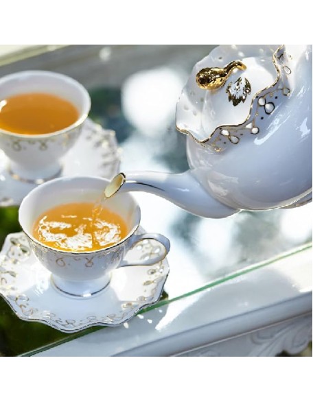 15 Pieces Porcelain Tea Sets with Teapot Tea Cups and Saucer Set Bone China Coffee Cups Sets Ceramic Tea Service