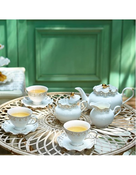 15 Pieces Porcelain Tea Sets with Teapot Tea Cups and Saucer Set Bone China Coffee Cups Sets Ceramic Tea Service