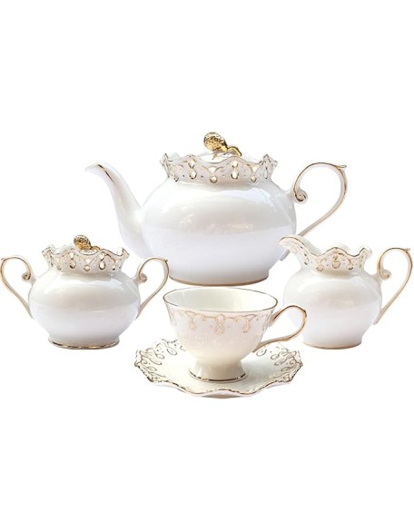 15 Pieces Porcelain Tea Sets with Teapot Tea Cups and Saucer Set Bone China Coffee Cups Sets Ceramic Tea Service