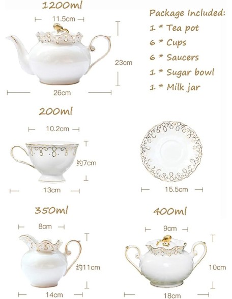 15 Pieces Porcelain Tea Sets with Teapot Tea Cups and Saucer Set Bone China Coffee Cups Sets Ceramic Tea Service