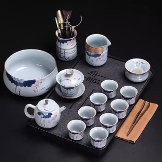 Tea Set, Tea Set for Adults Japanese Tea Set Household Light Luxury Kung Fu Tea Set, Chinese Ceramic Teapot and Teacup Set (E)
