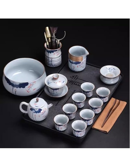 Tea Set, Tea Set for Adults Japanese Tea Set Household Light Luxury Kung Fu Tea Set, Chinese Ceramic Teapot and Teacup Set (E)