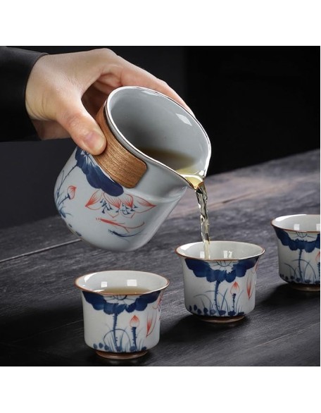 Tea Set, Tea Set for Adults Japanese Tea Set Household Light Luxury Kung Fu Tea Set, Chinese Ceramic Teapot and Teacup Set (E)