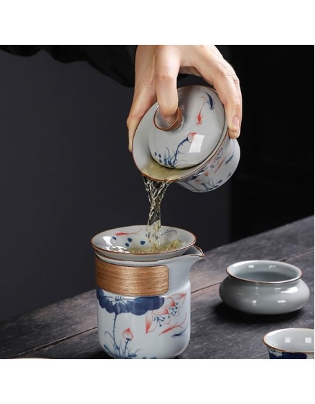 Tea Set, Tea Set for Adults Japanese Tea Set Household Light Luxury Kung Fu Tea Set, Chinese Ceramic Teapot and Teacup Set (E)