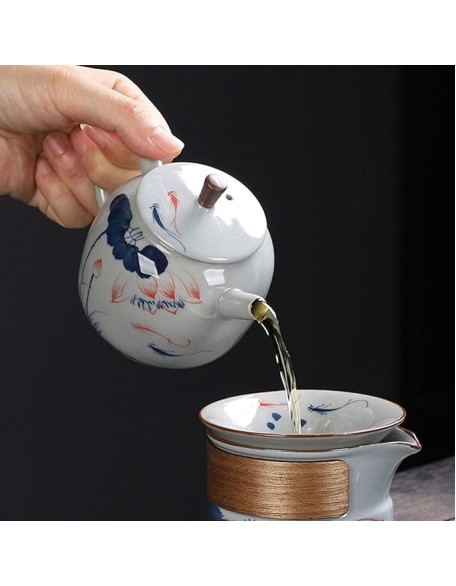 Tea Set, Tea Set for Adults Japanese Tea Set Household Light Luxury Kung Fu Tea Set, Chinese Ceramic Teapot and Teacup Set (E)