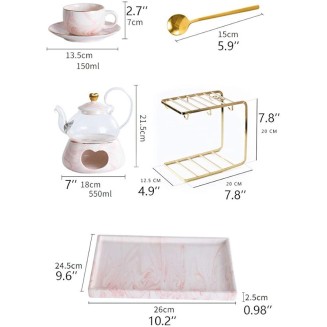 Tea Set, Teacup Set Nordic Luxury Ceramic Tea Set Afternoon Tea Set Porcelain Candle Heating Glass Teapot Cups Saucer Cup Holder Kit Tea Service
