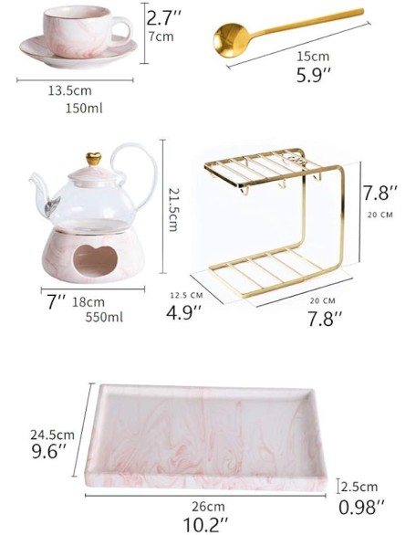 Tea Set, Teacup Set Nordic Luxury Ceramic Tea Set Afternoon Tea Set Porcelain Candle Heating Glass Teapot Cups Saucer Cup Holder Kit Tea Service