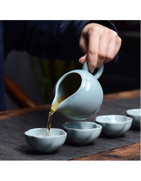 Tea Set, Tea Set Office Home Set Ru Porcelain Teacup Ceramic Kung Fu Teapot Teacup