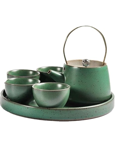 Tea Set Coffee Cup Set Tea Cup Set Japanese Style Ceramic Tea Set Teapot with Tray Handle and Tea Cups Set Service (Green 6pcs)