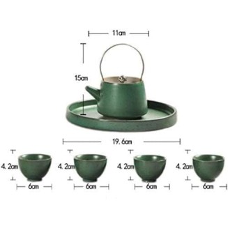 Tea Set Coffee Cup Set Tea Cup Set Japanese Style Ceramic Tea Set Teapot with Tray Handle and Tea Cups Set Service (Green 6pcs)