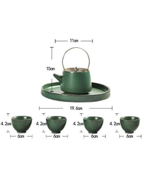 Tea Set Coffee Cup Set Tea Cup Set Japanese Style Ceramic Tea Set Teapot with Tray Handle and Tea Cups Set Service (Green 6pcs)