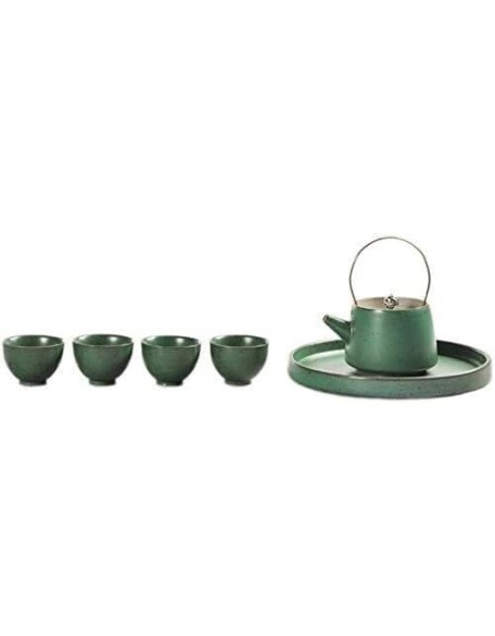 Tea Set Coffee Cup Set Tea Cup Set Japanese Style Ceramic Tea Set Teapot with Tray Handle and Tea Cups Set Service (Green 6pcs)