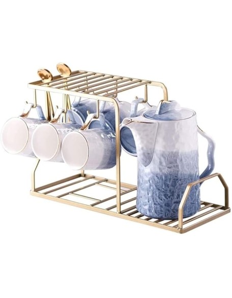 Tea Set Coffee Cup Set Tea Cup Set 14 Pieces Nordic Luxury Ceramic Tea Set with Iron Art Cup Holder Coffee Cups Set Tea Cup Set Teapot Set