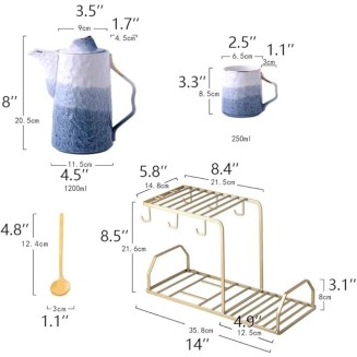 Tea Set Coffee Cup Set Tea Cup Set 14 Pieces Nordic Luxury Ceramic Tea Set with Iron Art Cup Holder Coffee Cups Set Tea Cup Set Teapot Set