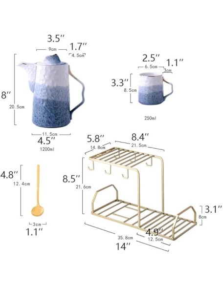 Tea Set Coffee Cup Set Tea Cup Set 14 Pieces Nordic Luxury Ceramic Tea Set with Iron Art Cup Holder Coffee Cups Set Tea Cup Set Teapot Set