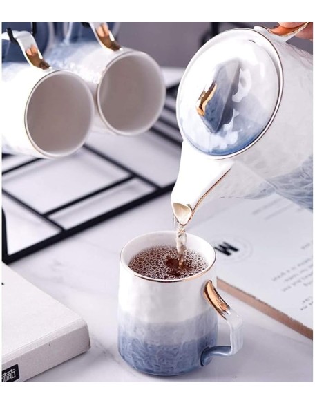 Tea Set Coffee Cup Set Tea Cup Set 14 Pieces Nordic Luxury Ceramic Tea Set with Iron Art Cup Holder Coffee Cups Set Tea Cup Set Teapot Set