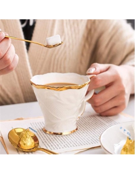 Tea Set Coffee Cup Set Tea Cup Set 8pcs Ceramic Tea Set Cups and Coffee Tray Gold Trim European Style Afternoon Tea Drinkware