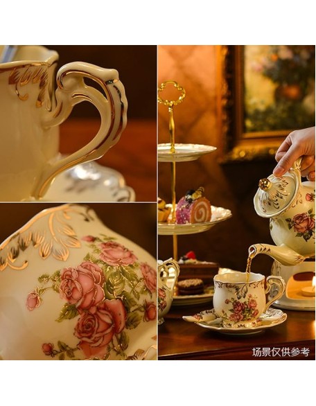 Ceramic Tea Sets for Adults Porcelain Tea Cup Set Coffee Cup and Saucer Sets Afternoon Tea Set Service Old Country Roses Wedding Tea Service