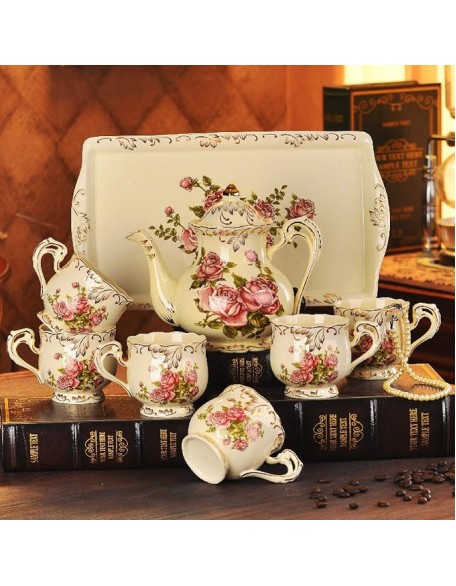 Ceramic Tea Sets for Adults Porcelain Tea Cup Set Coffee Cup and Saucer Sets Afternoon Tea Set Service Old Country Roses Wedding Tea Service