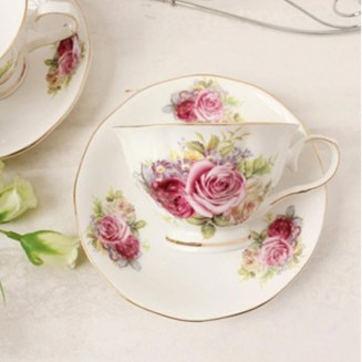 Tea Cup and Saucer Gift Set European Ceramic Tea Sets Coffee Set with Metal Holder Wedding Tea Service (B)