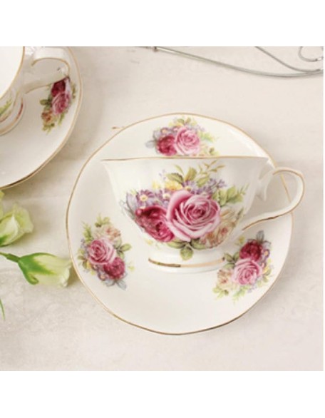 Tea Cup and Saucer Gift Set European Ceramic Tea Sets Coffee Set with Metal Holder Wedding Tea Service (B)