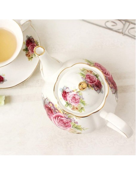 Tea Cup and Saucer Gift Set European Ceramic Tea Sets Coffee Set with Metal Holder Wedding Tea Service (B)