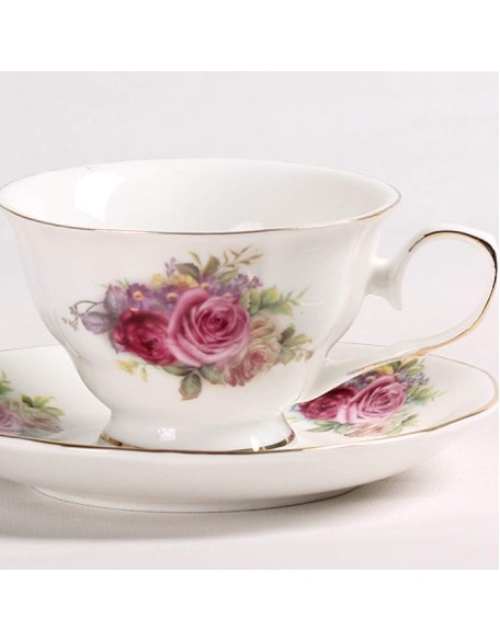 Tea Cup and Saucer Gift Set European Ceramic Tea Sets Coffee Set with Metal Holder Wedding Tea Service (B)